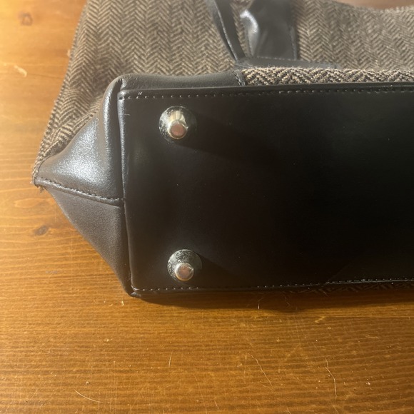 Eddie Bauer Wool Blend Leather Trim Brown/Black Chevron Purse - Picture 6 of 10